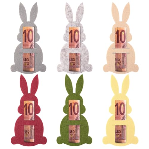 Hestya Ostern Geldgeschenke Set mit 6 Osterhasen Filzdekorationen Geldgeschenk Verpackung für Ostern Hasen aus Filz Ostern Geschenk Lustige Osterdekoration zum Verschenken für Geld(Bunt)