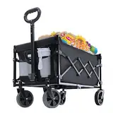 Faltbarer Wagen mit Rädern, zusammenklappbarer Wagen mit verstellbarem Griff, 70L und 550LB große Kapazität, für Einkaufen, Camping, Garten, Strand und Outdoor-Sport (schwarz)
