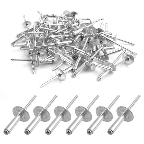 60 Stück Aluminium Blindnieten mit großem Flansch, Blindnieten Alu Nieten, Blindnieten Set, Blindnieten in Industrie-Qualität, 60er-Pack (Silber) (4.8mm × 12mm)