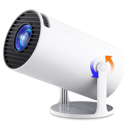 2025 Mini Beamer 4K 1080P Unterstützt, Android 13.0 Mini Projektor mit WiFi6 Bluetooth 5.2, 12000L 180° drehbar Auto Trapezkorrektur und 130-Zoll Videoprojektor für Heimkino