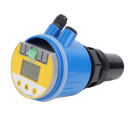 Ultraschall-Wasserstandssensor, DC24V Ultraschall-Digital-Wasserflüssigkeitstiefenmesser mit LED-Anzeige, 4-20 MA Analogausgang 666RP Blau 0-10M, Wasserstandssensor-Sender
