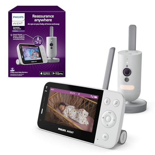 AVENT Philips Connected Babyphone mit HD-Kamera 1080p, Infrarot-Nachtsicht, Zwei-Wege-Audio, unbegrenzte Reichweite, Secure Connect, 12 Stunden (Modell SCD923/26)