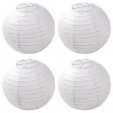 4er weiße Lampions Papier Laterne Ø 20cm 8" rund Ballform Lampenschirm,Bamboo Style Gerippter Lampenschirm Deko für Party Garten Hochzeit Dekoration