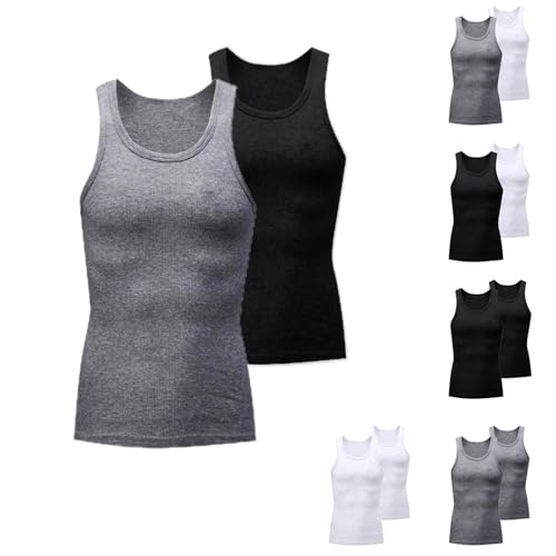 UHouse Unterhemd Herren 2er Pack Tank Top Baumwolle Herren-Unterhemden Feinripp Tanktop Leichte Shirt ohne Ärmel Stretch Ärmellose Tshirt Bequeme Trägershirt Slim Fit Axelshirt Prime Grau XXL