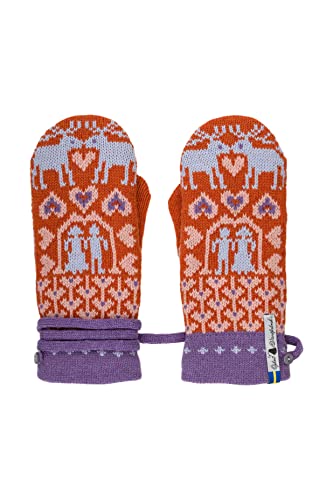 ÖJBRO VANTFABRIK "Fastfolk Estelle und Esbjorn Fäustlinge 4 Lagen orange/hellblau/lila Gr. M 100% Merinowolle Handschuhe Strick warm weich - Hergestellt in Schweden