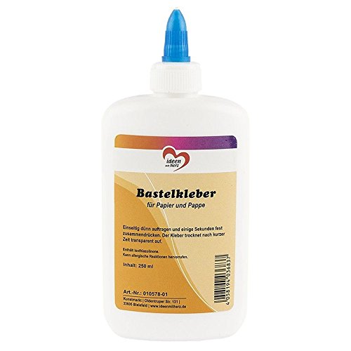 Ideen mit Herz Bastel-Kleber, 250ml, trocknet transparent auf, ohne Lösungsmittel, auf Wasserbasis, Bastelkleber geeignet für Kinder