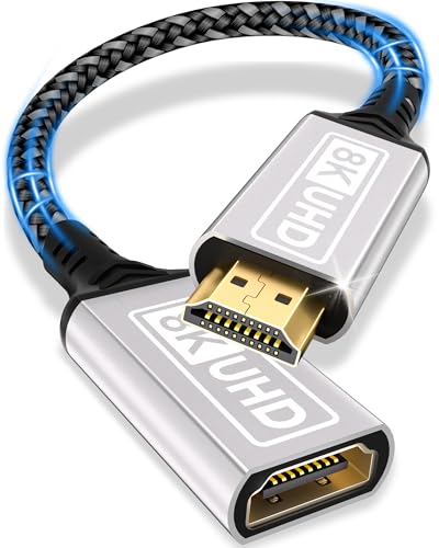 HDMI Verlängerungskabel,0.2M 8K 60HZ 4K 120HZ 144HZ HDMI 2.1 Verlängerung Kabel Stecker auf Buchse 48Gbps Ultra Highspeed UHD eARC HDCP 2.3 Dynamic HDR10+ Kompatibel mit TV Stick,HDTV,PS 5 PS 4