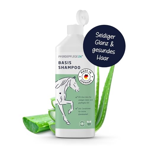 Mildes Pferdeshampoo - Basis Pferde Shampoo 0,5l, 2,5l, 5l & 10l pH Neutral - Seidiger Glanz, leichte Kämmbarkeit & sichtbar gesundes Haar - Pferdepflege von Pferdepflege24-0,5l