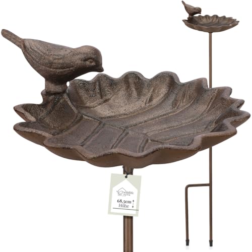 wildlife home Vogeltränke stehend groß auf Stab I Vogeltränke mit Erdspieß Garten, Balkon I Vogelbad frostsicher aus Gusseisen, Wassertränke für Vögel, Wildvögel