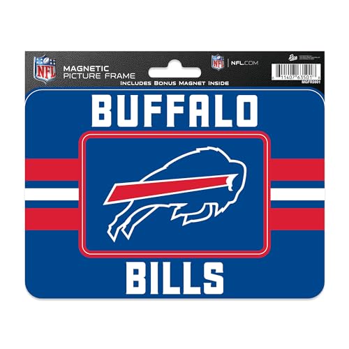 Rico Industries NFL Football Buffalo Bills Stripes Magnetischer Bilderrahmen (12,7 x 17,1 cm) & Magnet-Kombi-Set – Heimdekoration – Regrigerator, Büro, Küche