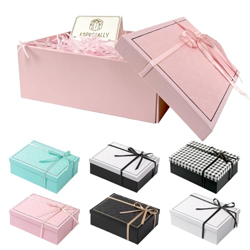 TAIXING 2025 Neu Geschenkbox Mit Deckel, 25 x 18 x 8,5 cm, Mit Schleifen, Raffia, Grußkarten - Set für Hochzeit, Geburtstag, Valentinstag, Weihnachten