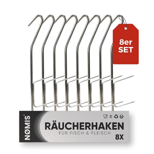 Räucherhaken [8er Set] Fleischerhaken Edelstahl für Fisch und Fleisch | Edelstahl Räucherhaken Forelle, Markele, Aal und mehr | Räucherhaken Fisch | 8x 21cm | Räucherofen u. Räucherchips Zubehör