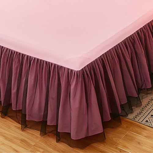 Highdi Betthusse Bettrock Bettvolant, Elastische Bettwäsche mit Rüschen, Rüschen Bettwäsche mit Plattform, Spitze Bed Skirt Bettrock Umwickeln mit Elastischem Gürtel (200x220cm,Rosa)