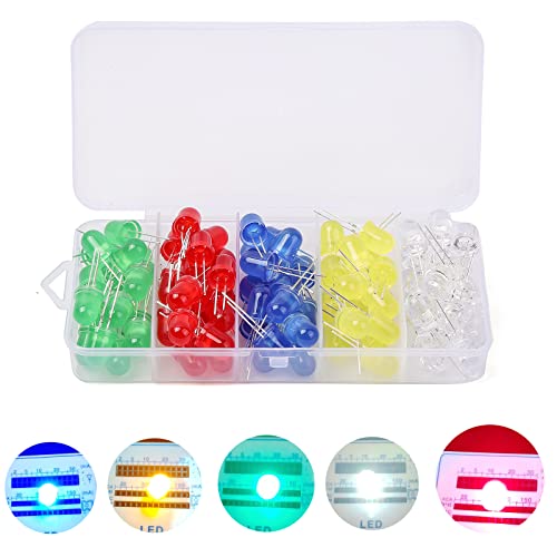 8mm LED Leuchtdioden, Rundkopf 100 Stück 5 Farben 8mm Led Diode, LED Sortiment Kits für wissenschaftliche Projekte, DIY-Projekte (8 mm 100 Stück)