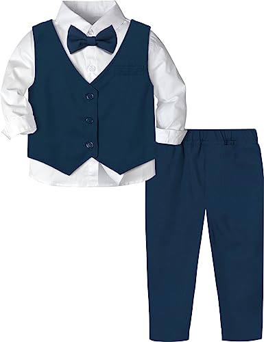 mintgreen Baby Anzug Junge, Kleinkind Taufe Outfit Gentleman Kleidungsset Lange Ärmel Shirt, Marineblau, 3-4 Jahre, 110