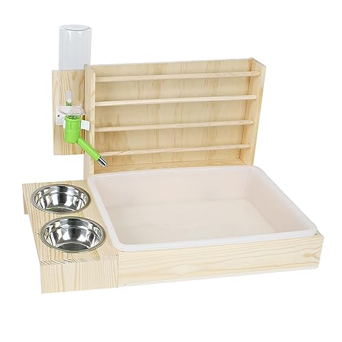 4 IN 1 Heuraufe Kaninchen Holz, mit Heuraufe meerschweinchen, Herausnehmbarer Kunststoff-Kastentoilette, für Kaninchen Meerschweinchen (4-in-1)