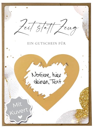 Joli Coon - Zeit statt Zeug Rubbellos selber machen mit Kuvert - Golden Glamour - Gutschein für gemeinsame Zeit - Gutschein Karte Zeit schenken