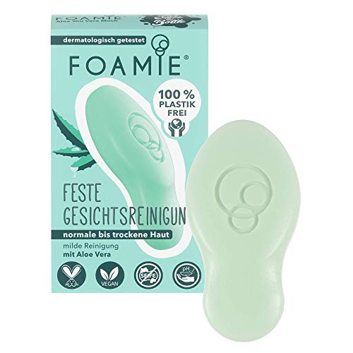 Foamie Feste Gesichtsreinigung Trockene Haut mit Aloe Vera & Mandelmilch, Feuchtigkeitsspendende Gesichtspflege 100% Vegan, Plastikfrei, 60g