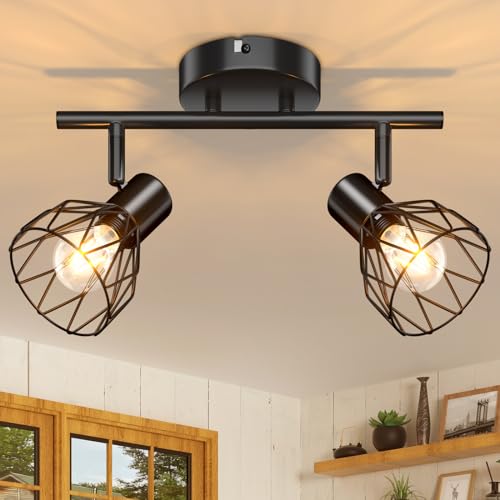 Kimjo Deckenstrahler LED Deckenleuchte Schwenkbar - Deckenstrahler 2 Flammig Schwarz Deckenlampe Strahler Deckenleuchte E14 Wandlampe - Lampe Wohnzimmer Deckenleuchte Küchenlampen Lampe Schlafzimmer