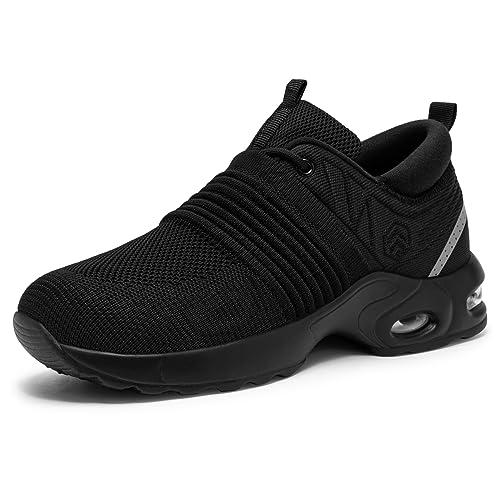 LARNMERN Sicherheitsschuhe Damen Arbeitsschuhe Leichte Luftkissen Sportlich Schutzschuhe Atmungsaktiv Komfortabel Reflexstreifen Sneaker S1 Stahlkappenschuhe(Schwarz,42.5EU)