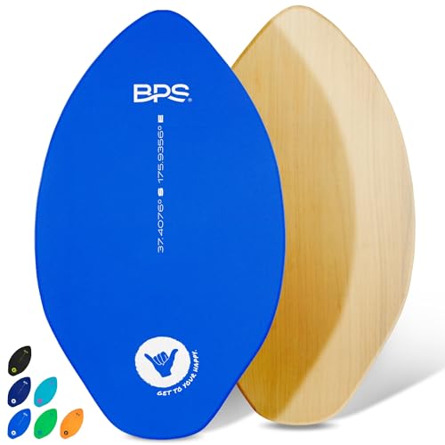 BPS Skimboards "Shaka" mit farbigem EVA-Griffpolster und hochglänzendem Klarlack,Holz-Skimboard mit Griffpolster für Kinder und Erwachsene, Blau mit gelbem Akzent, 30 Inch