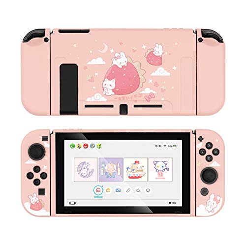 GeekShare Schutzhülle für Switch, Weiche TPU Slim Case Cover Kompatibel mit Nintendo Switch Konsole und Joy-Con (Strawberry Bunny)