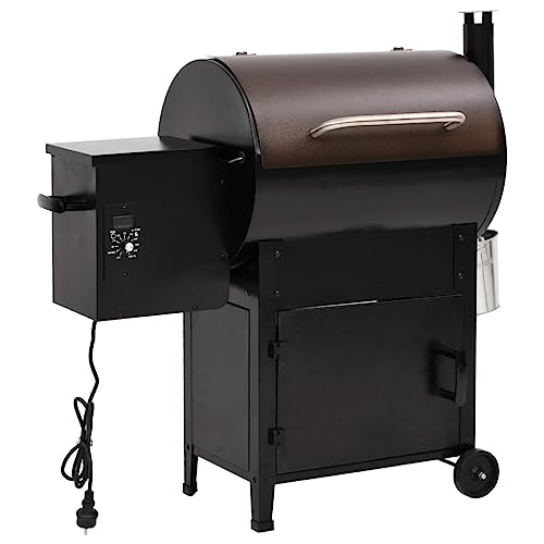 vidaXL Pelletgrill mit Schornstein, Pelletsmoker mit Altöl Behälter, Holzpelletgrill mit großem Temperaturbereich, Grillwagen Pellet Grill, Schwarz Eisen