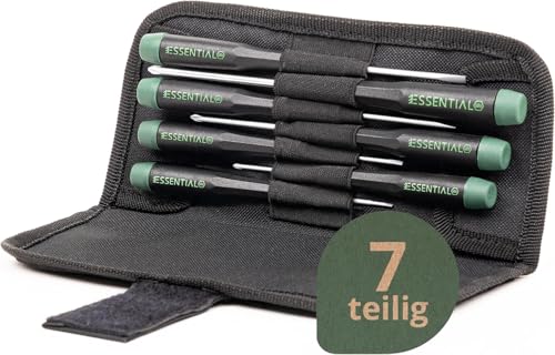 Wiha Essential Feinmechaniker Schraubendreher Set 7-tlg. + Tasche | Feinmechaniker Werkzeug Set | Uhrmacher Werkzeug, Modellbau, Brillen Reparaturset