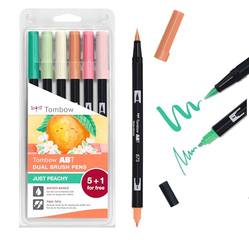 Tombow ABT Dual Brush Pen 5+1, Just Peachy, Stift mit zwei Spitzen, perfekt fürs Hand-Lettering und Bullet Journal, wasservermalbar, 6er Set [ABT-6P-PEACHY]