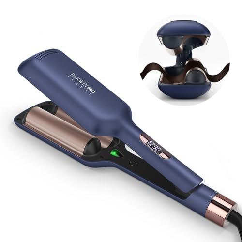 2 Fässer Meerjungfrau Welleneisen für haare, 32MM Lockenstab große locken, PARWIN PRO BEAUTY -Hair Curler, Wellenstyler mit 4 Einstellbarer Temperatur, Sofortiges Wellen (Preußischblau)