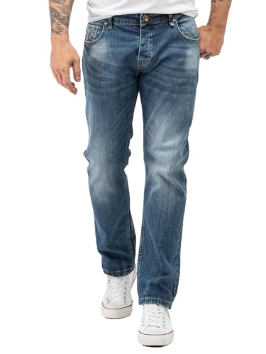 Rock Creek Herren Jeans Regular Fit Stretch Jeans Männerhose Herrenjeans Denim Hosen Herrenhose Straight Cut Stonewashed RC-2282 Blau W38 L32