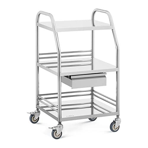 Steinberg Systems SBS-LF-165 Laborwagen Edelstahl 3 Ablagen (41 x 35 x 2,5 cm / 41 x 46 x 2,5 cm) 1 Schublade 30 kg Aufbewahrungswagen