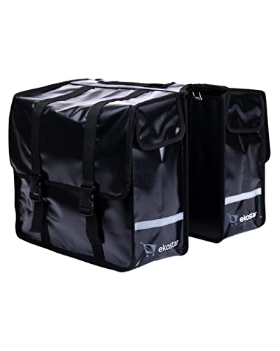 Ekostar Doppelte Fahrradtasche – Gepäckträgertasche – Hinterradtasche - Doppeltasche -Satteltasche – Wasserdicht – Schwarz - 46 Liter - Reflektoren – Einfache Montage – E-Bike
