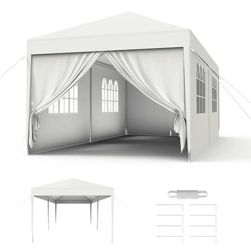 Froadp 3x6 m Garten Pavillon mit 6 Seitenwände Partyzelt Festzelt Stahlkonstruktion Wasserdicht Gartenpavillon Markisen Sonnenschutz Bierzelt für Garten Markt Hochzeit, Weiß