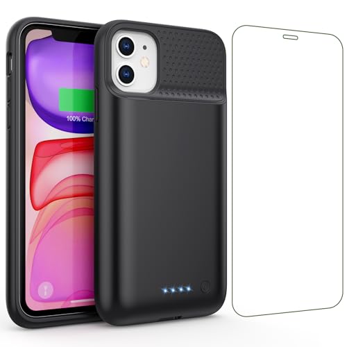 Feob Akkuhülle für iPhone 11/ XR (6,1"), 7500mAh 15W Powerbank Hülle Zusatzakku Akku Case Akku Ladehülle Handyhülle Akku Battery Case Akku Hülle für iPhone 11/ XR (6,1") Charger Case-Schwarz