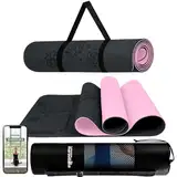 LA MENTE ES MARAVILLOSA - Yogamatte, Gymnastikmatte, TPE-Pilatesmatte | inkl. Tasche und Tragegurt | 183x61 cm Gepolstert für Fitness & Gymnastik, Hautfreundliche (Blumen, Schwarz/Rosa)