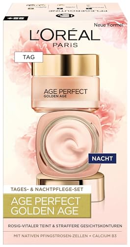 L'Oréal Paris Gesichtspflege Set, Age Perfect Golden Age, Anti-Aging Tagespflege und Nachtpflege, Festigung und Glanz, Für reife und fahle Haut, Mit Pfingstrosen-Extrakt, 2 x 50 ml