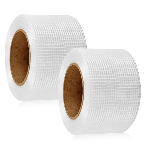 qhklew 2 Rollen Glasfaser Gewebeband, 5 cm x 30 m Gitterband Glasfaserband, Fasergewebe Schwere Reparaturband für Nahtflicken Wandriss Nahtreparatur, Weiß