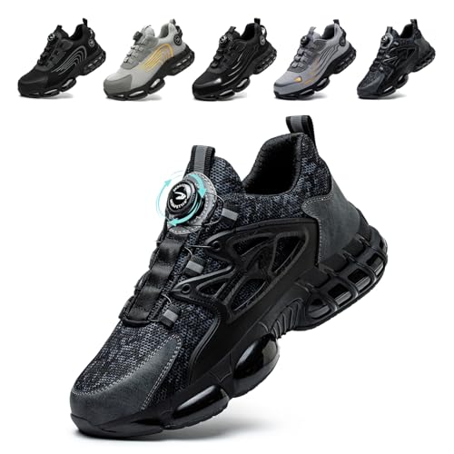 Arbeitsschuhe Herren Damen Sicherheitsschuhe Stahlkappenschuhe Sportlich Atmungsaktiv rutschfeste Safety Shoes Black 45 EU