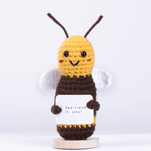 XBOCMY Funny Positive bee,Crochet Doll with Positive Card,Cute bee Office Decoration,Emotional Support bee,Cheer Up Gifts Birthday Gifts for Friends,Positive Gifts, Cute Things