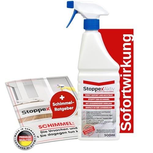 Stoppex Aktiv-Profi Schimmelentferner gegen Schimmel für Wand, Bad und Silikonfugen I Extrastarker, chlorhaltiger Anti Schimmelspray gegen Stockflecken u. Schimmelpilz