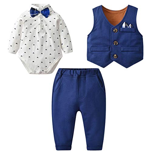 Famuka Baby Anzüge Baby Junge Sakkos Taufe Hochzeit Babybekleidung Set (Blau 3, 52, 3_Months)