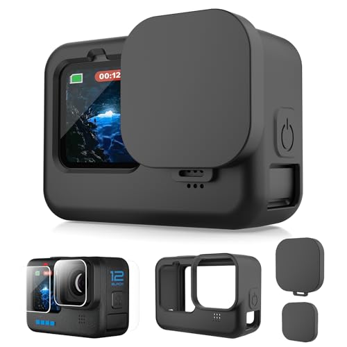 Lammcou Silikon Schutzhülle für Hero 12, Hülle Silicone Protective Case & Glas Schutzfolie & Objektivdeckel & Trageband für Go Pro Hero 12 11 10 9 Silikonhülle Sleeve Zubehör Accessories Set