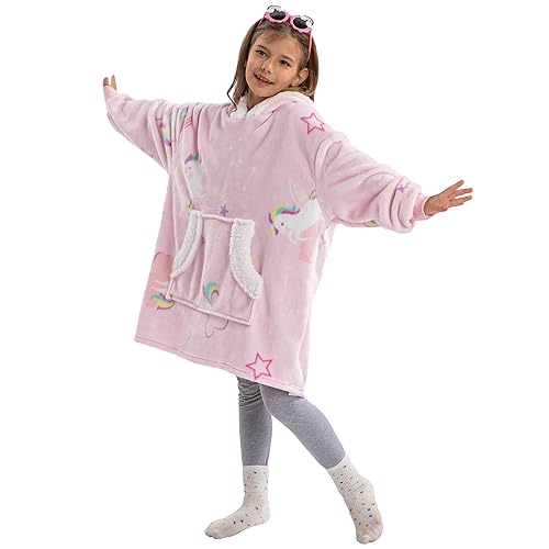 Winthome Übergroße Hoodie Decke, Flanell Sweatshirt Decke, Kuschelpullover Für Kinder Junge Mädchen (Pony, One Size)