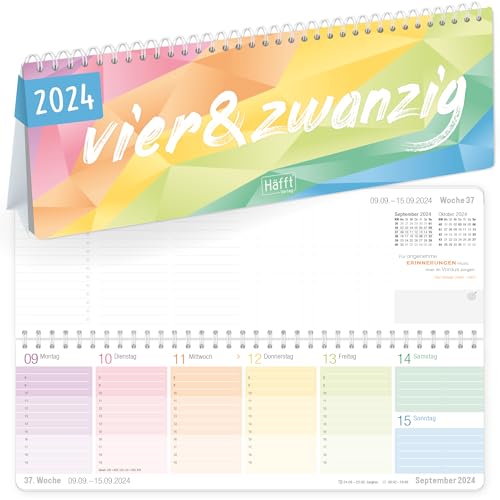 Rainbow Wochen-Tischkalender 2024 im Quer-Format zum Aufstellen [Rainbow] 1 Woche 2 Seiten | Wochenkalender 29,5 x 10,5 cm | Schreibtisch-Kalender mit Sprüchen | nachhaltig & klimaneutral