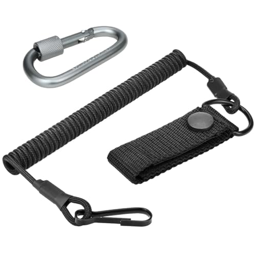 BESPOTCL Tactical Lanyard, Elastische Spiralkabel mit 2 Karabiner Elastisches Schlüsselband aus Paracord RSG Halterung RSG Sicherung für Rettungsschere Taschenlampe Schlüssel usw. Schwarz