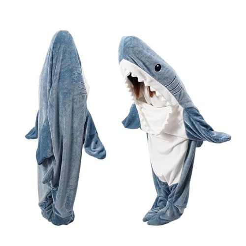 QUSLLIS Shark Blanket - Hai Decke - aus Superweichem, Gemütlichem Flanell mit Kapuze, Hai Overall, Hai Deckenkapuzenpullover, Hai Schlafsack Tragbare Decke für Erwachsene und Kinder - XL