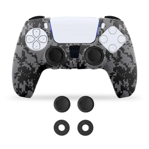 NiTHO Gaming Kit für PS5 Controller, Anti-Schwitz Silikon Schutzhülle Skin Case, 2 Joystick-Kappen und 2 Präzisionsringe, Zubehör für Playstation 5 Controller - Camo