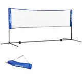 SPORTNOW Badmintonnetz Set Faltbares Volleyballnetz, 103/120/155H cm Höhenverstellbar Federballnetz Tennisnetz mit Transporttasche Indoor Outdoor, Metall Polyester Blau