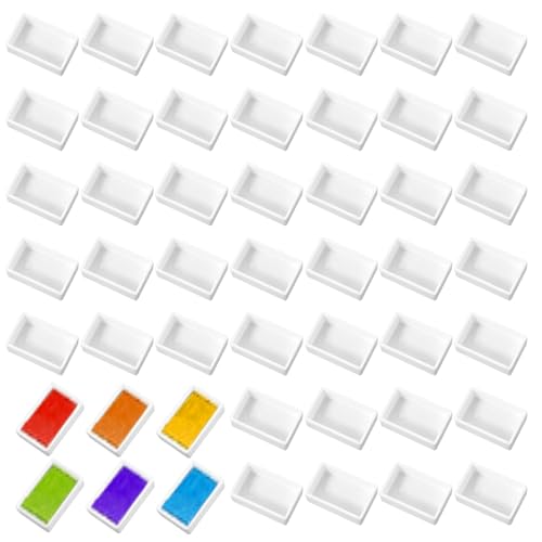 50 Stück Aquarellfarben Pfannen Weiße Wasserfarben Pfannen Leere Aquarellpalette Aquarelldosen aus Kunststoff Reisedosen Farbkoffer Aquarellfarben Pfannen Halbe Näpfchen für Aquarell Acryl Palette